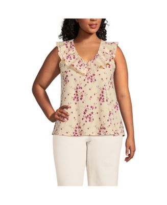 Lands' End Plus Size V Neck Cascade Ruffle Top - Macy's