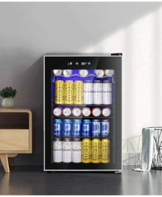 Mini Fridge Beverage Cooler — 128-Can Glass Door, Adjustable Thermostat, Compact 4.4 cu ft Drink Dispenser for Home, Office & Bedroom
