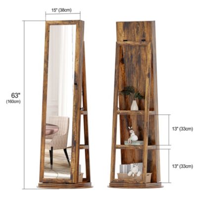 LED jewelry storage cabinet with back storage shelves and 360° rotation.