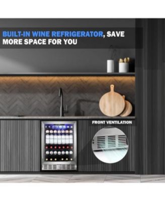 24-Inch Wine Refrigerator, 5.1 Cu. Ft Stainless Steel Beverage Cooler with Glass Door, Freestanding or Built-In Under Counter Wine Fridge