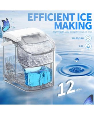 Countertop Nugget Ice Maker, Portable Pebble Ice Machine, 34 lbs/24H, Soft Chewable Ice, Self-Cleaning, One-Touch Operation
