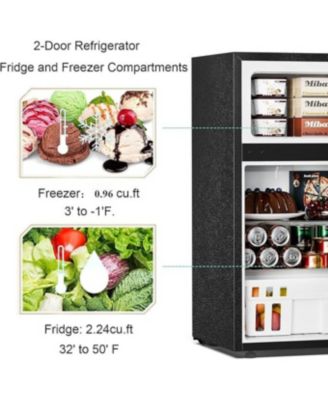 3.2 Cu. Ft. Double-Door Mini Fridge with Freezer and Adjustable Shelves
