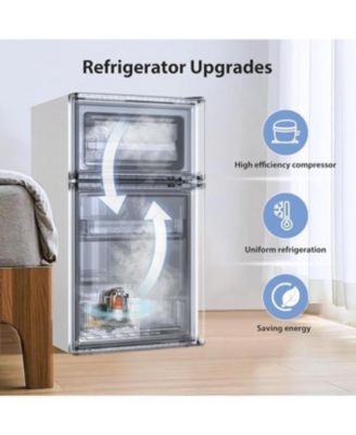 3.2 Cu. Ft. Double-Door Mini Fridge with Freezer and Adjustable Shelves