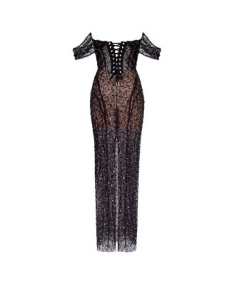 Women's Striking black sequined fitted maxi dress