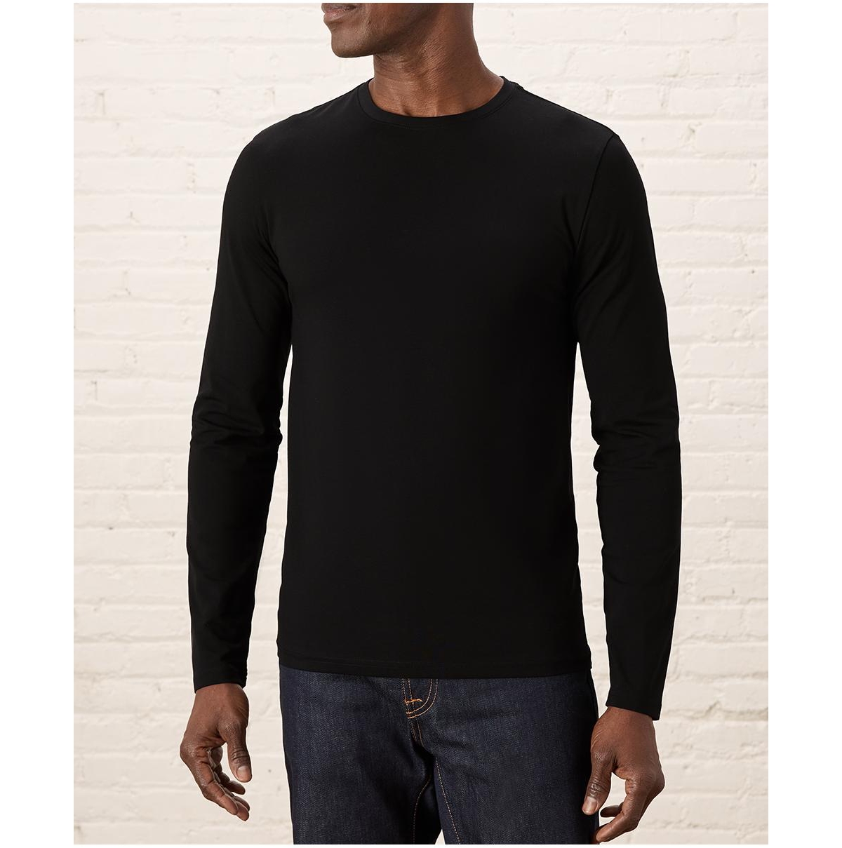 Men's Organic Cotton Luxe Stretch Jersey Slim Long Sleeve Tee - Midnight blue