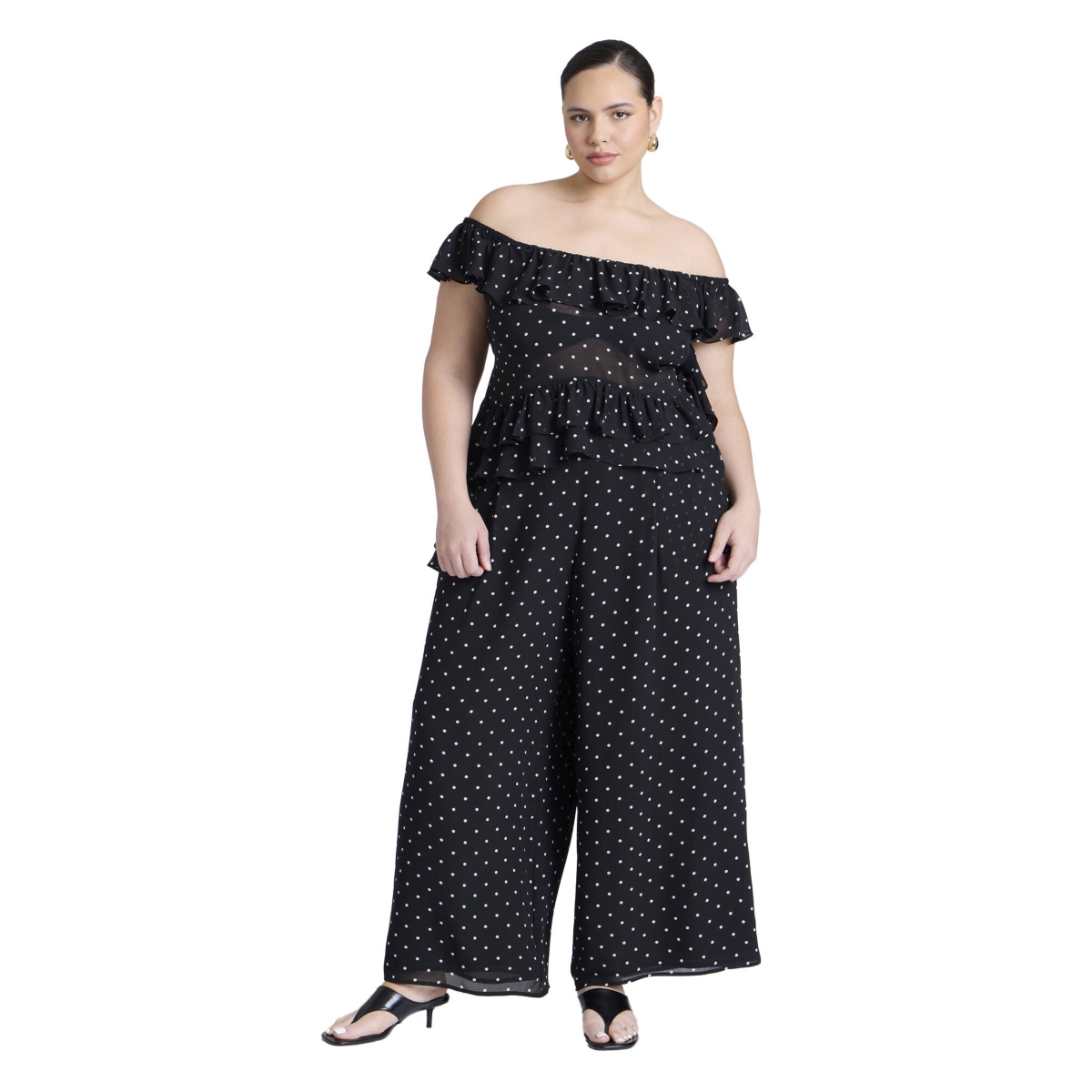 Plus Size Wide Leg Polka Dot Pant - Office dot