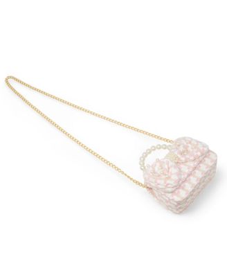 Girls Tweed Jumbo Pearl Bow Handbag, Pink