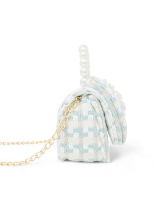 Girls Tweed Jumbo Pearl Bow Handbag, Pink