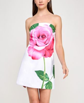 BCX - Juniors' Strapless Rose Placement Bodycon Dress