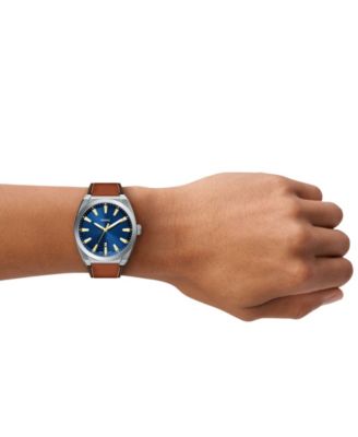 Men's Everett Three-Hand Date Brown Leather Watch, 42mm