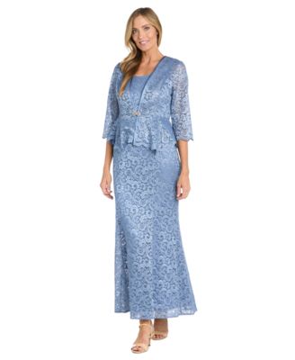 Petite 2-Pc. Metallic-Lace Gown & Jacket Set