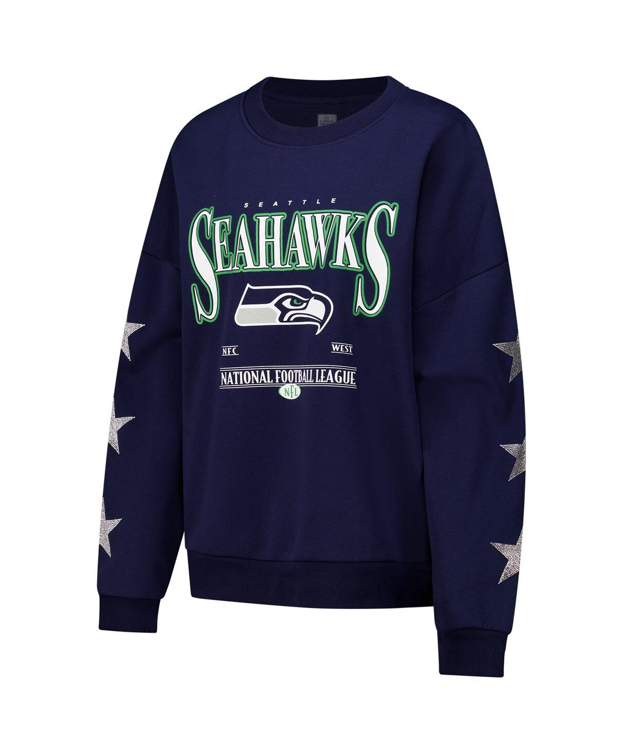 Gameday Couture Women's Navy Seattle Seahawks Rhinestone Star Sleeve Settle The Score Tri-blend Pullover In Navy