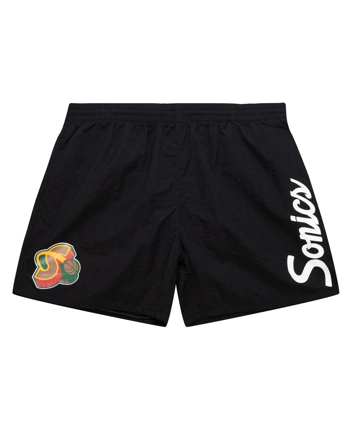 Mitchell & Ness Men's Black Seattle Supersonics Team Essentials Nylon Shorts In Black