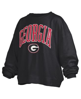 Women's Black Georgia Bulldogs Janise Arch Over Logo Waist Length Oversized Pullover Sweatshirt