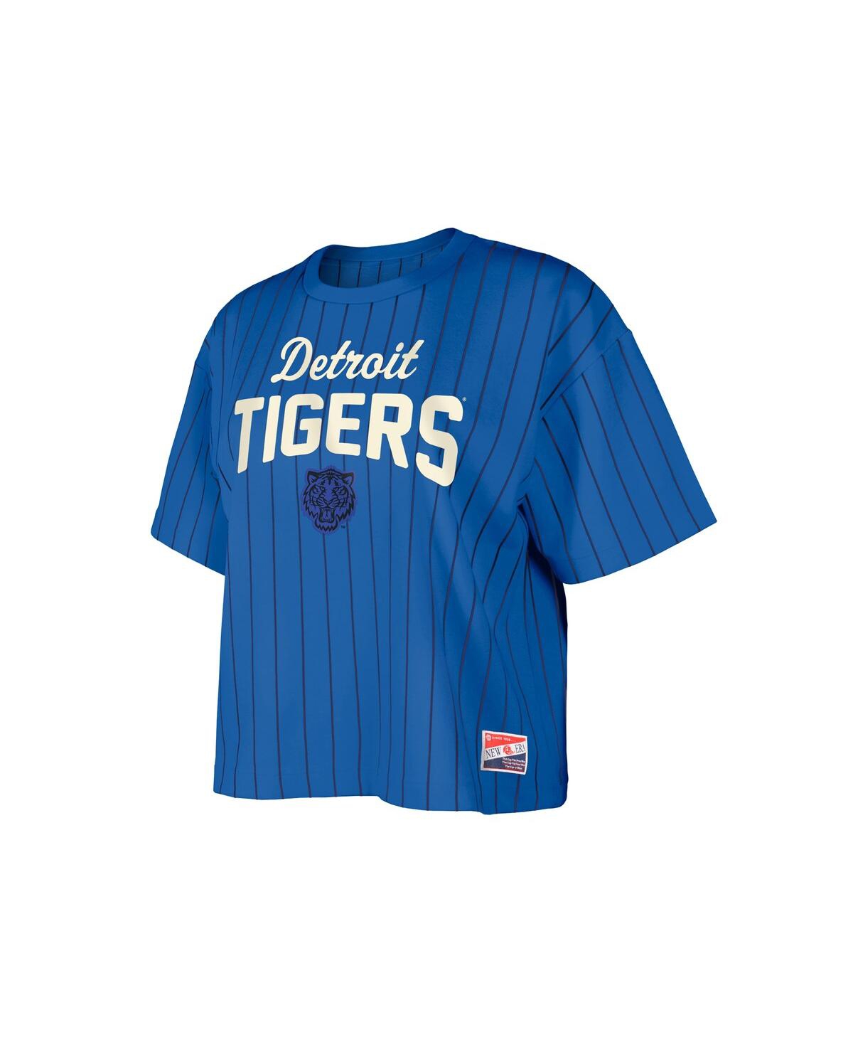 NEW ERA WOMEN'S BLUE DETROIT TIGERS CITY CONNECT MULTIPLIER PINSTRIPE CROPPED T-SHIRT 