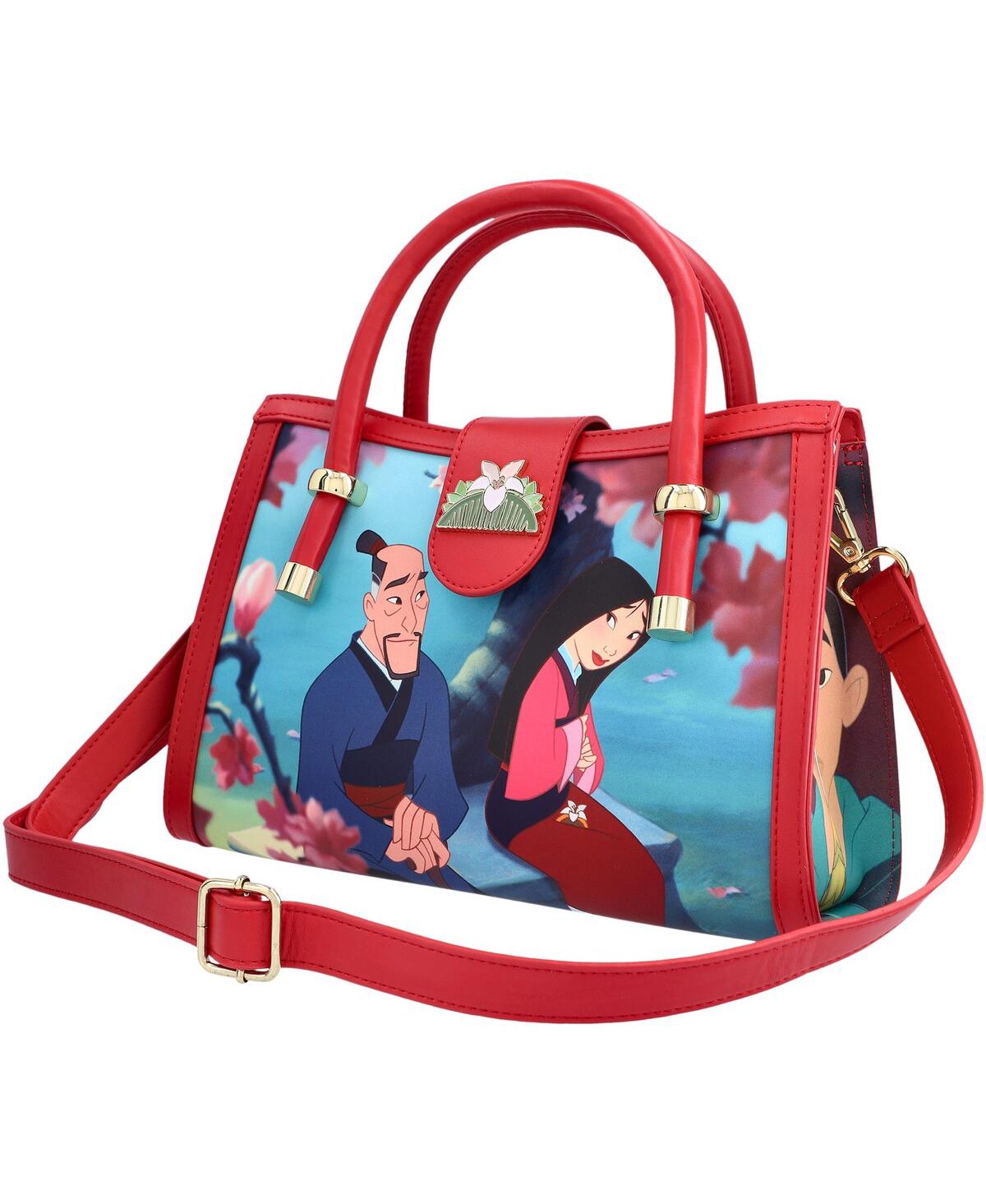 Women's Red Mulan Lotus Flower Frame with Buckle Closure Crossbody Bag - Red
