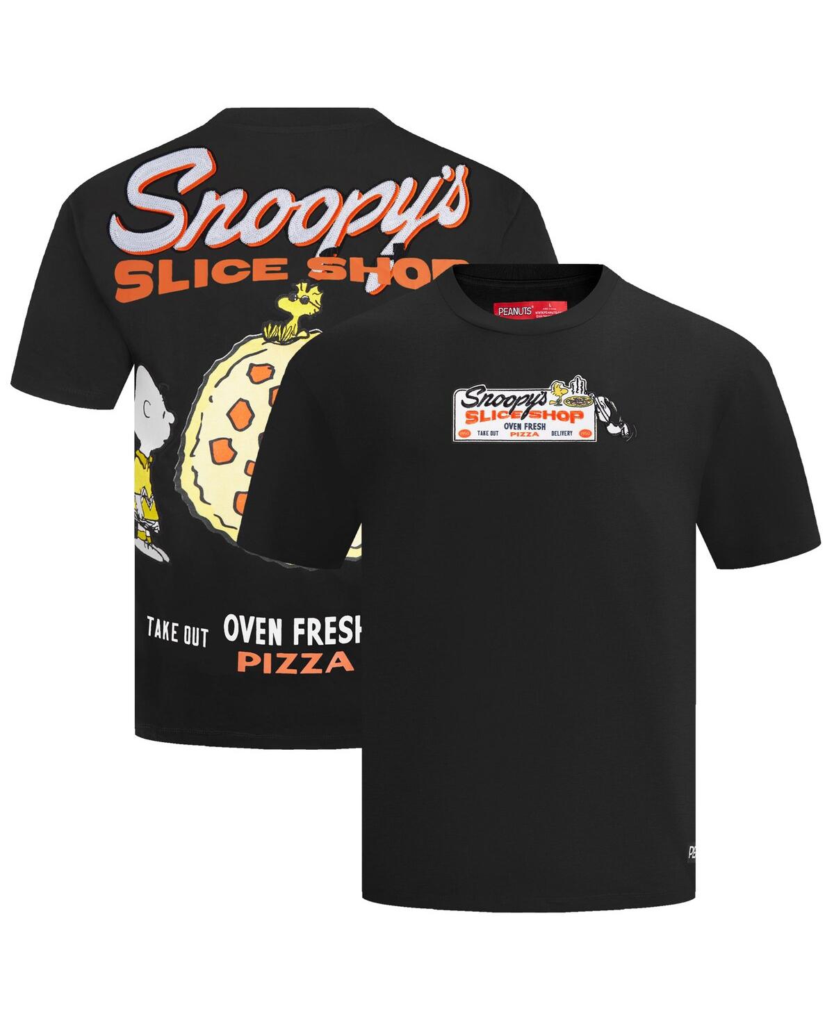 Men's Black Peanuts Snoopy's Slice Shop T-Shirt - Black