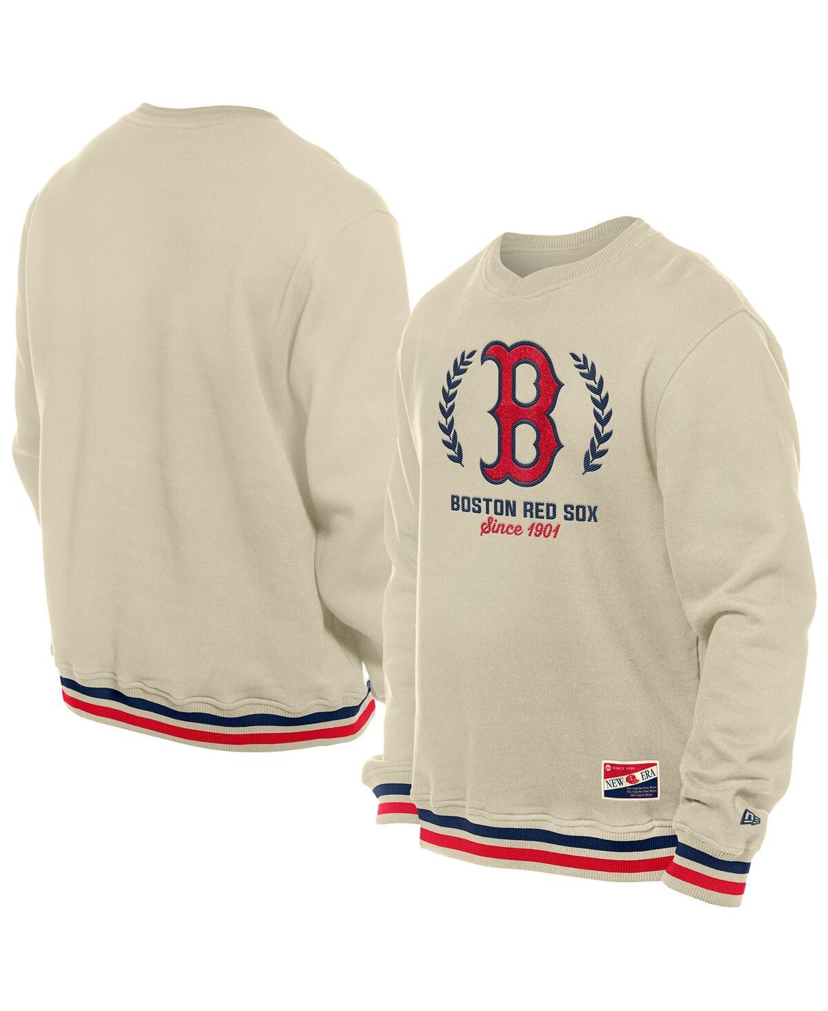 NEW ERA MEN'S CREAM BOSTON RED SOX THROWBACK PULLOVER SWEATSHIRT 