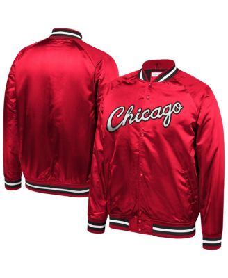Mitchell & Ness - Men's Red Chicago Bulls Hardwood Classics Throwback Wordmark Satin Jacket