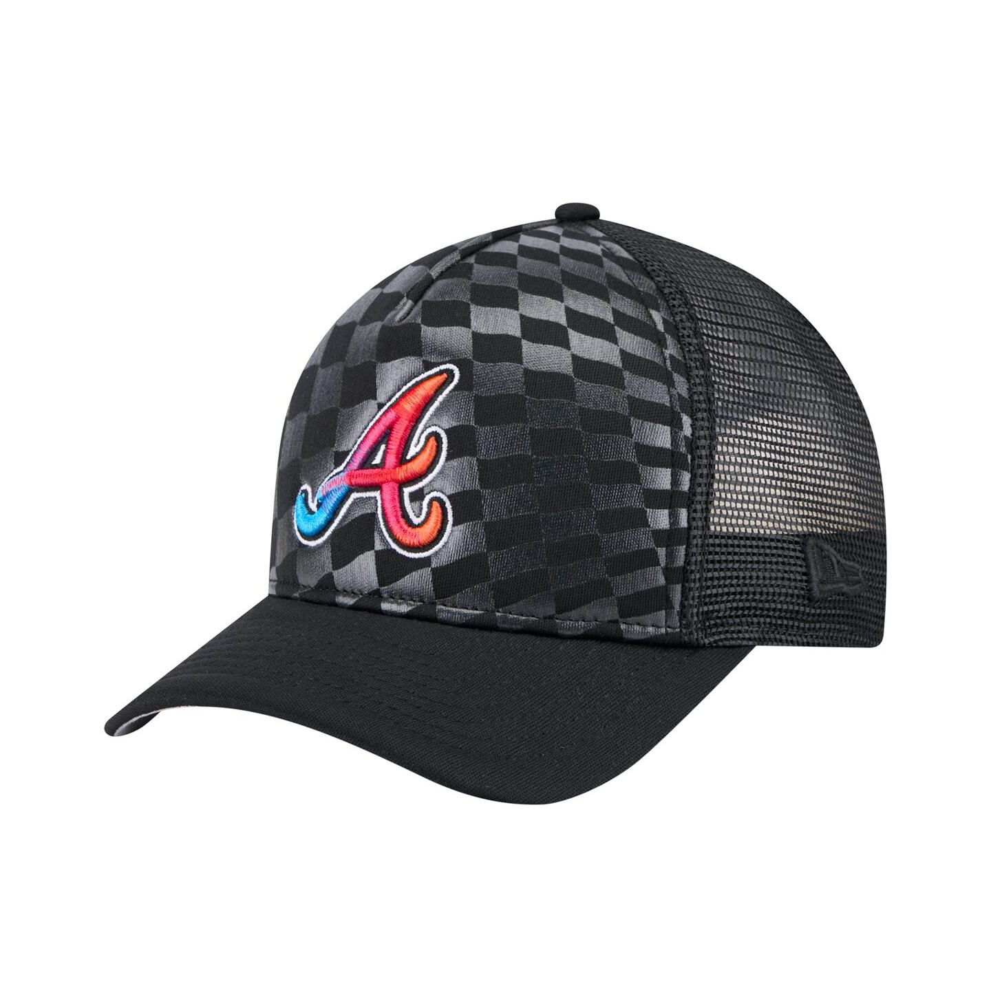 Мужская кепка New Era Black Atlanta Braves Gradient 9FORTY A-Frame M-Crown Trucker Adjustable Hat — фото 1