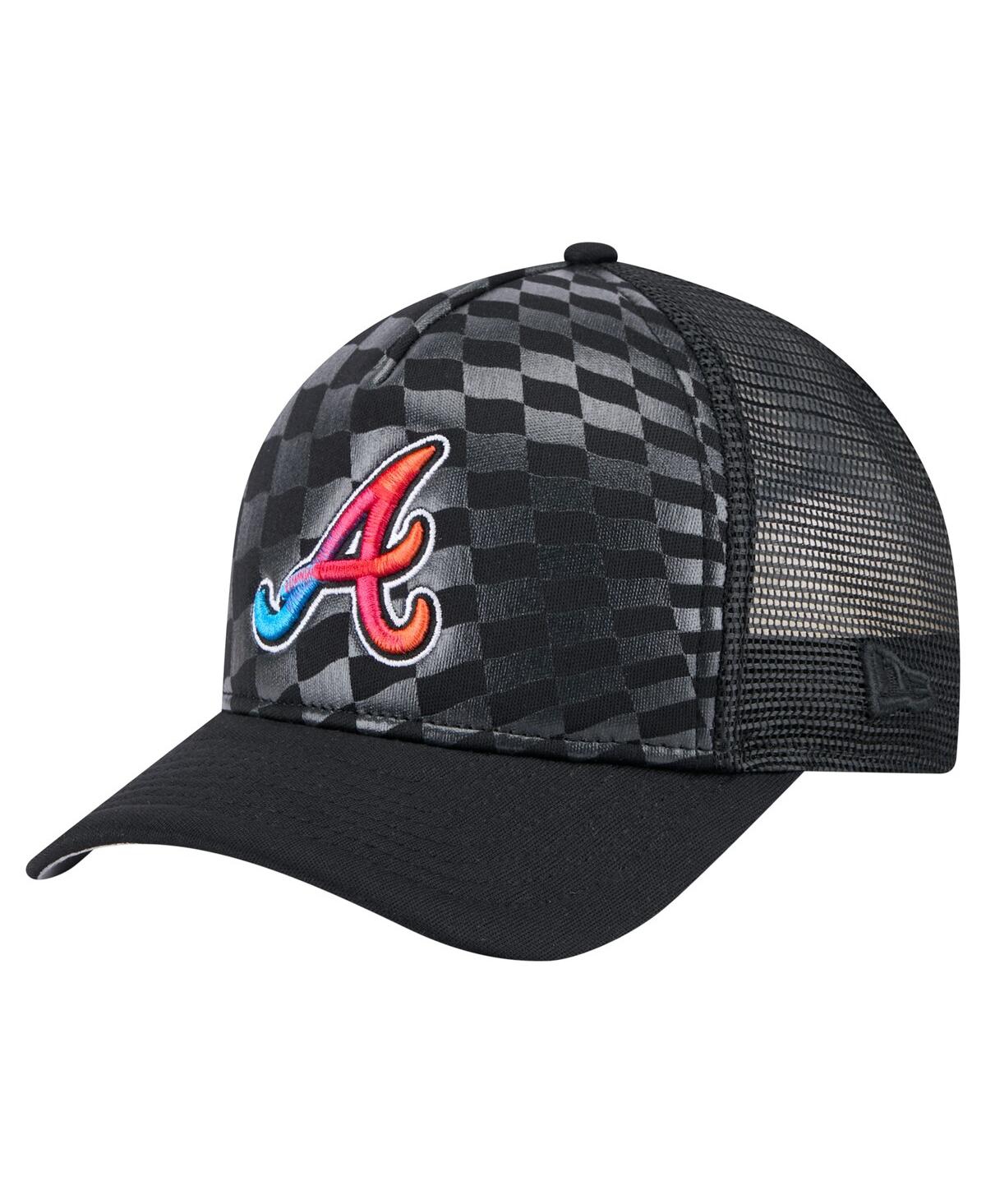 New Era Men's Black Atlanta Braves Gradient 9forty A-frame M-crown Trucker Adjustable Hat In Black