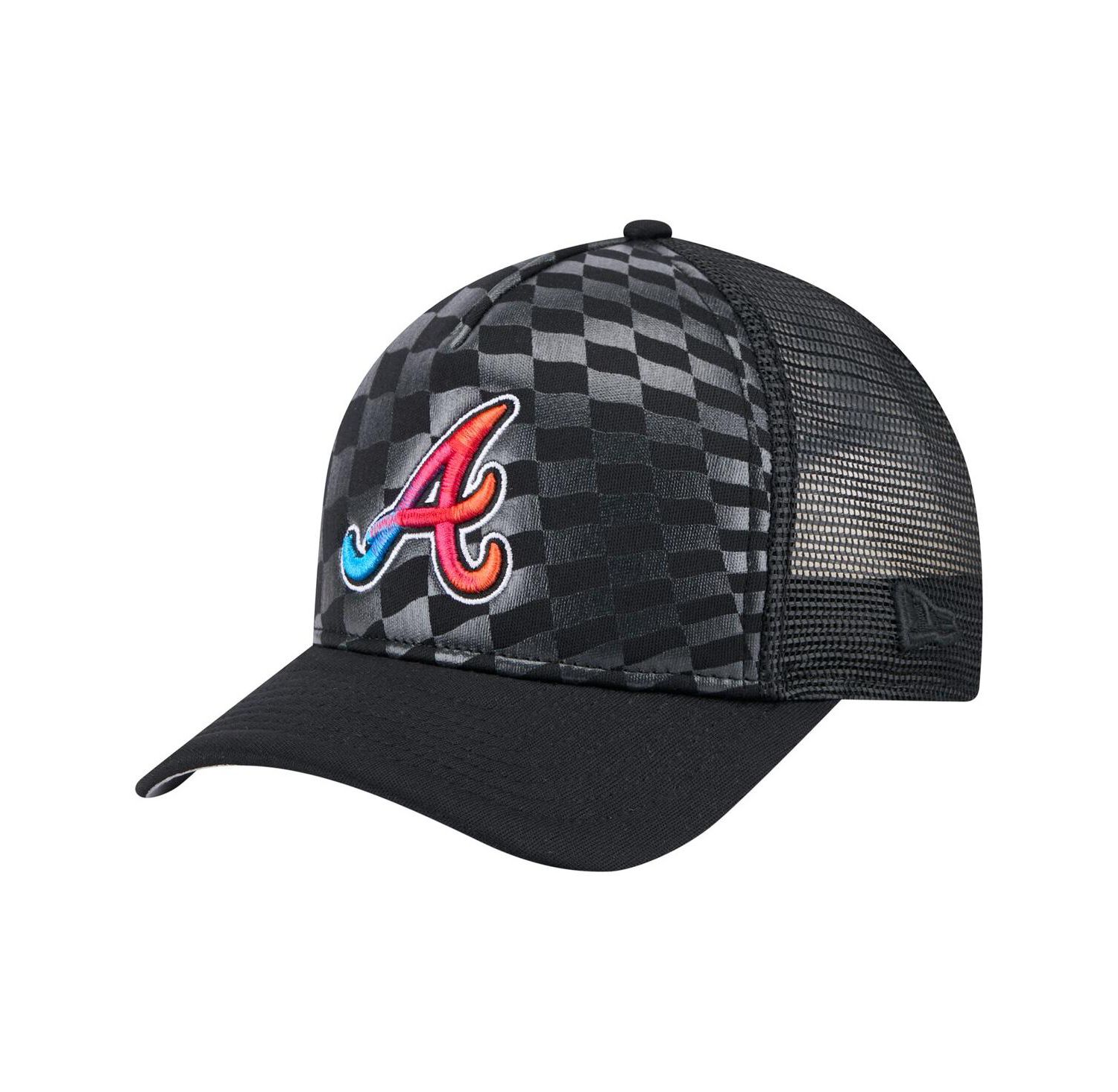 Men's Black Atlanta Braves Gradient 9FORTY A-Frame M-Crown Trucker Adjustable Hat