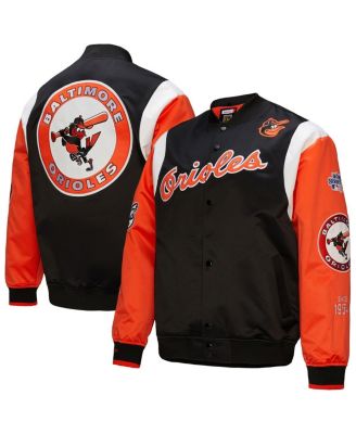 Mitchell & Ness - Men's Black/Orange Baltimore Orioles Cooperstown Collection Team Origins Satin Full-Snap Jacket