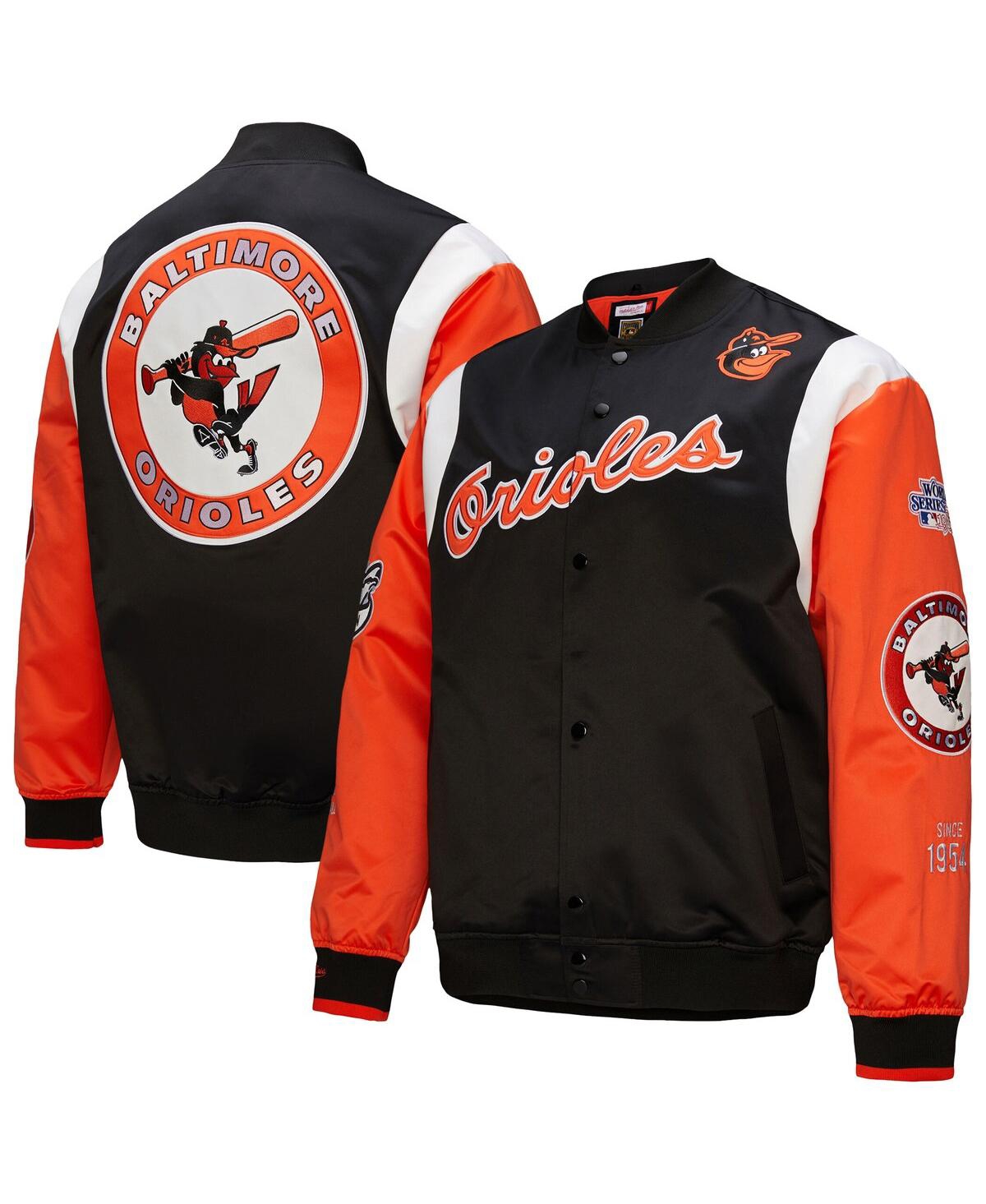 Mitchell & Ness Men's Black/orange Baltimore Orioles Cooperstown Collection Team Origins Satin Full-snap Jacket In Black,orange