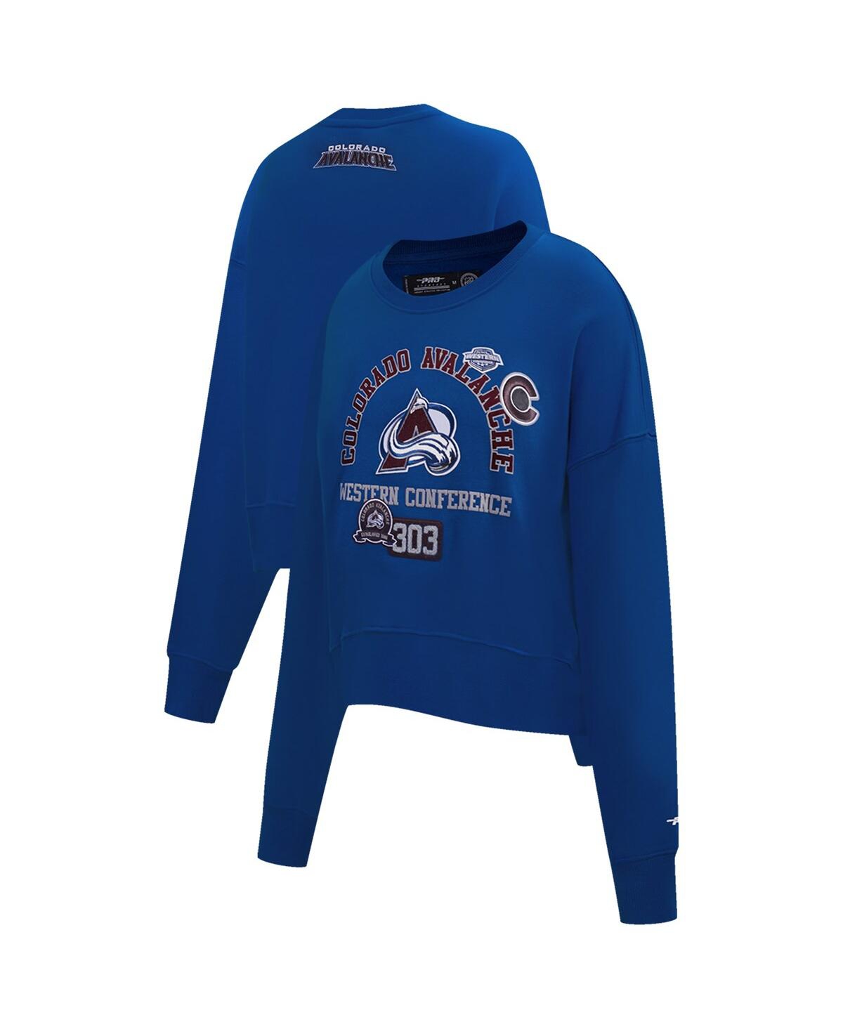 Women's Blue Colorado Avalanche Area Code Cropped Pullover Sweatshirt - Blue