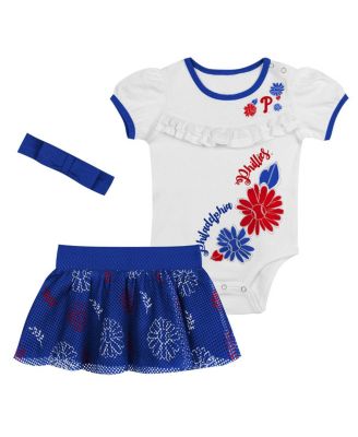 Newborn 3-Piece White/Royal Philadelphia Phillies Sweet Catcher Bodysuit, Headband and Skirt Set