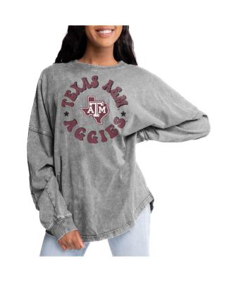 Gameday Couture - Women's Gray Texas A&M Aggies Playing Around Faded Wash Oversized Long Sleeve T-Shirt