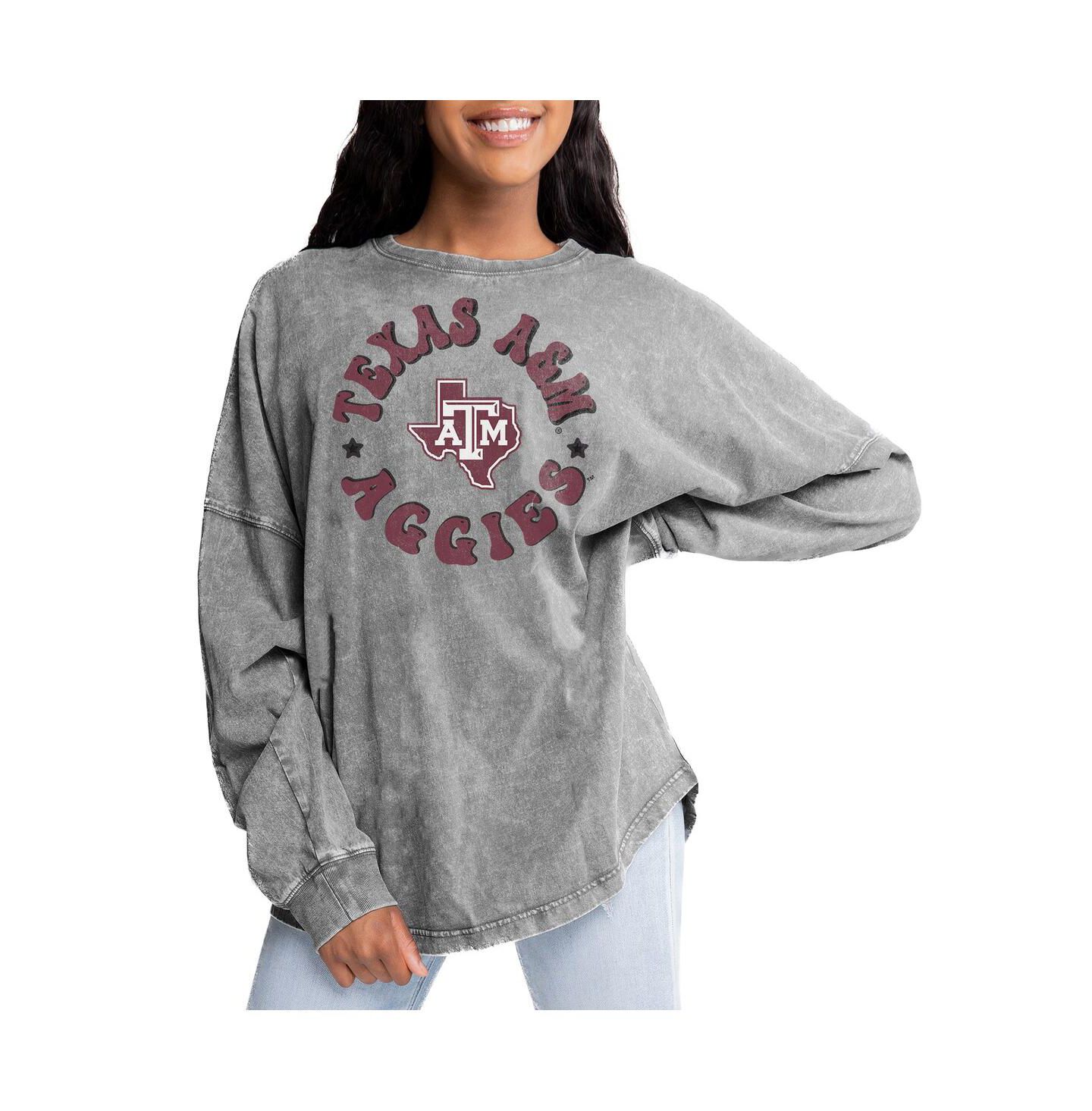 Женская футболка Gameday Couture Gray Texas A&M Aggies Playing Around Faded Wash Oversized Long Sleeve — фото 1