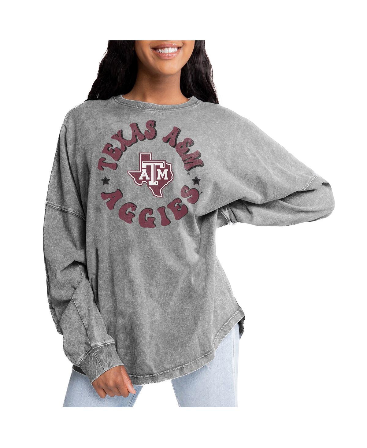 Shop Gameday Couture Women's Gray Texas A&m Aggies Playing Around Faded Wash Oversized Long Sleeve T-shirt