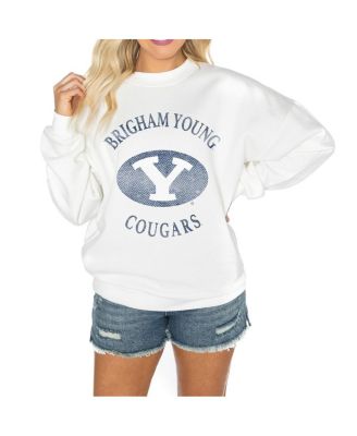 Gameday Couture - Women's White BYU Cougars Good Vibes Premium Fleece Drop Shoulder Pullover Sweatshirt