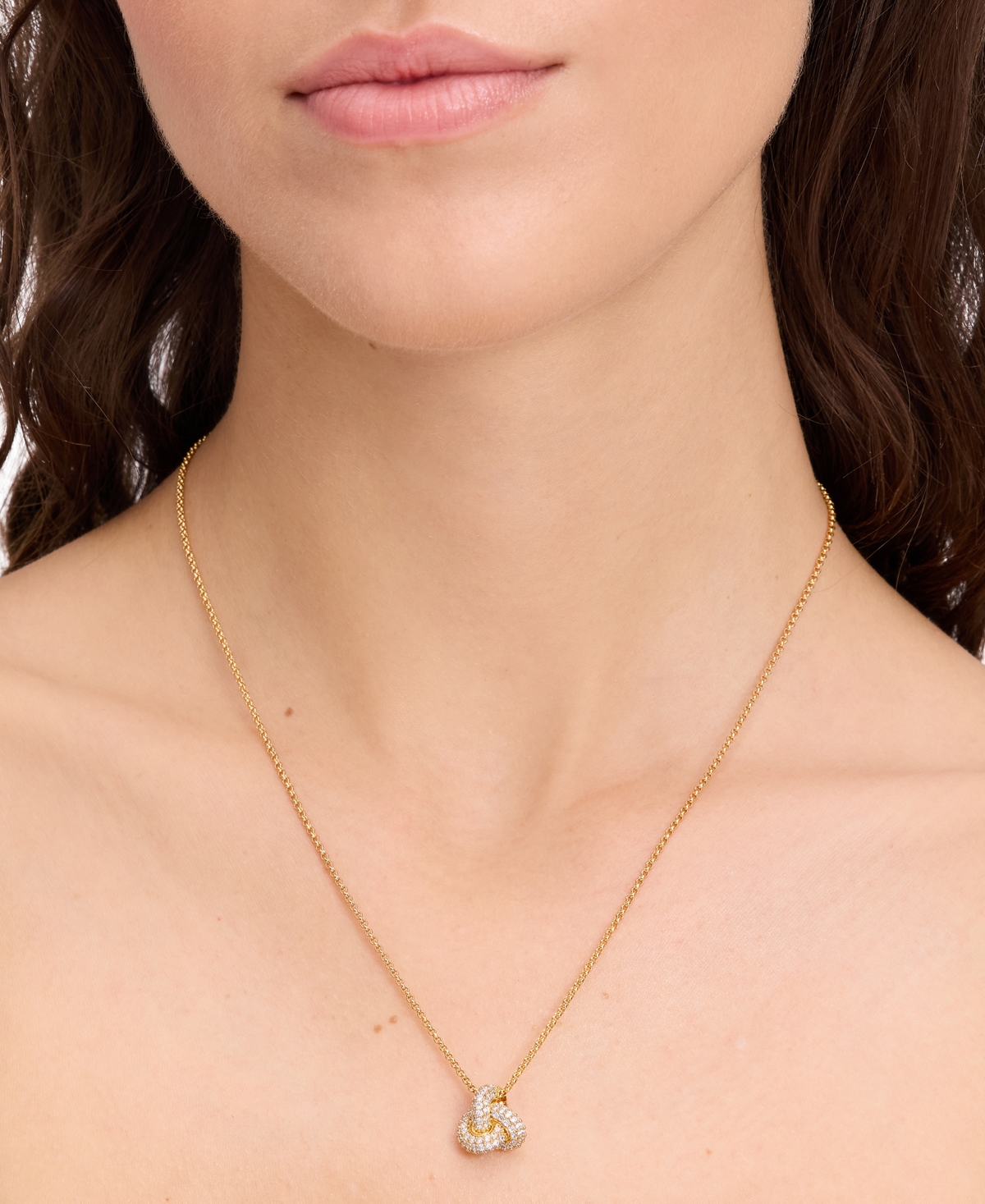 Kate Spade Gold-tone Pave Double Knot Pendant Necklace, 16" + 3" Extender