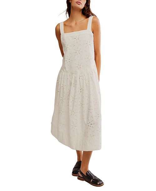 alfani Free People Women's Primavera Cotton Eyelet Midi Dress Women's Fashion Shoes & Accessories