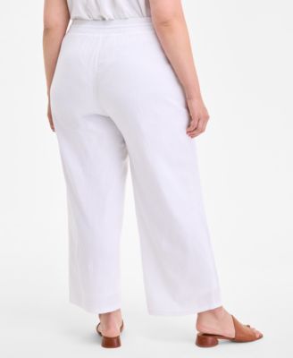 Plus Size Cotton Gauze Drawstring Mid-Rise Wide-Leg Pants, Exclusively at Macy's
