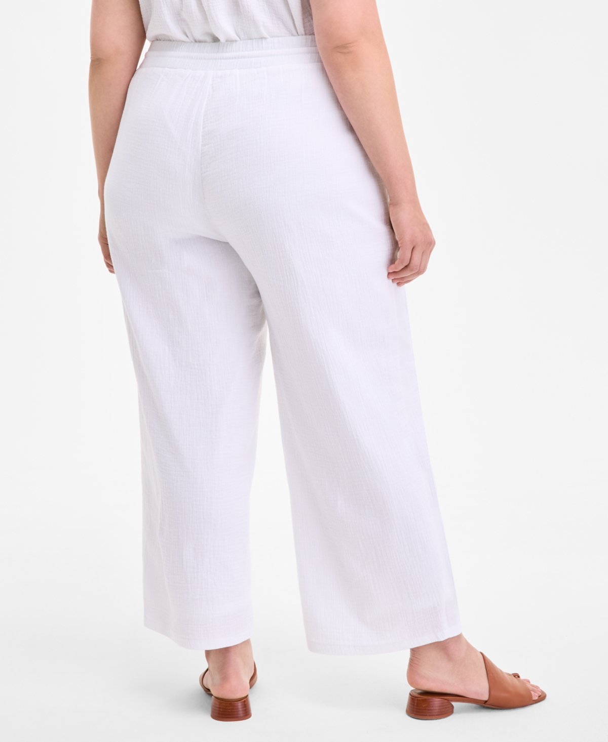 STYLE & CO PLUS SIZE COTTON GAUZE DRAWSTRING MID-RISE WIDE-LEG PANTS, EXCLUSIVELY AT MACY'S 