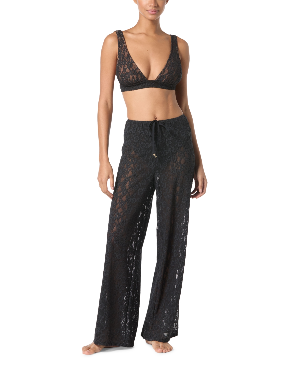 Michael Michael Kors Women's Lace Wide-Leg Cover-Up Pants - Black