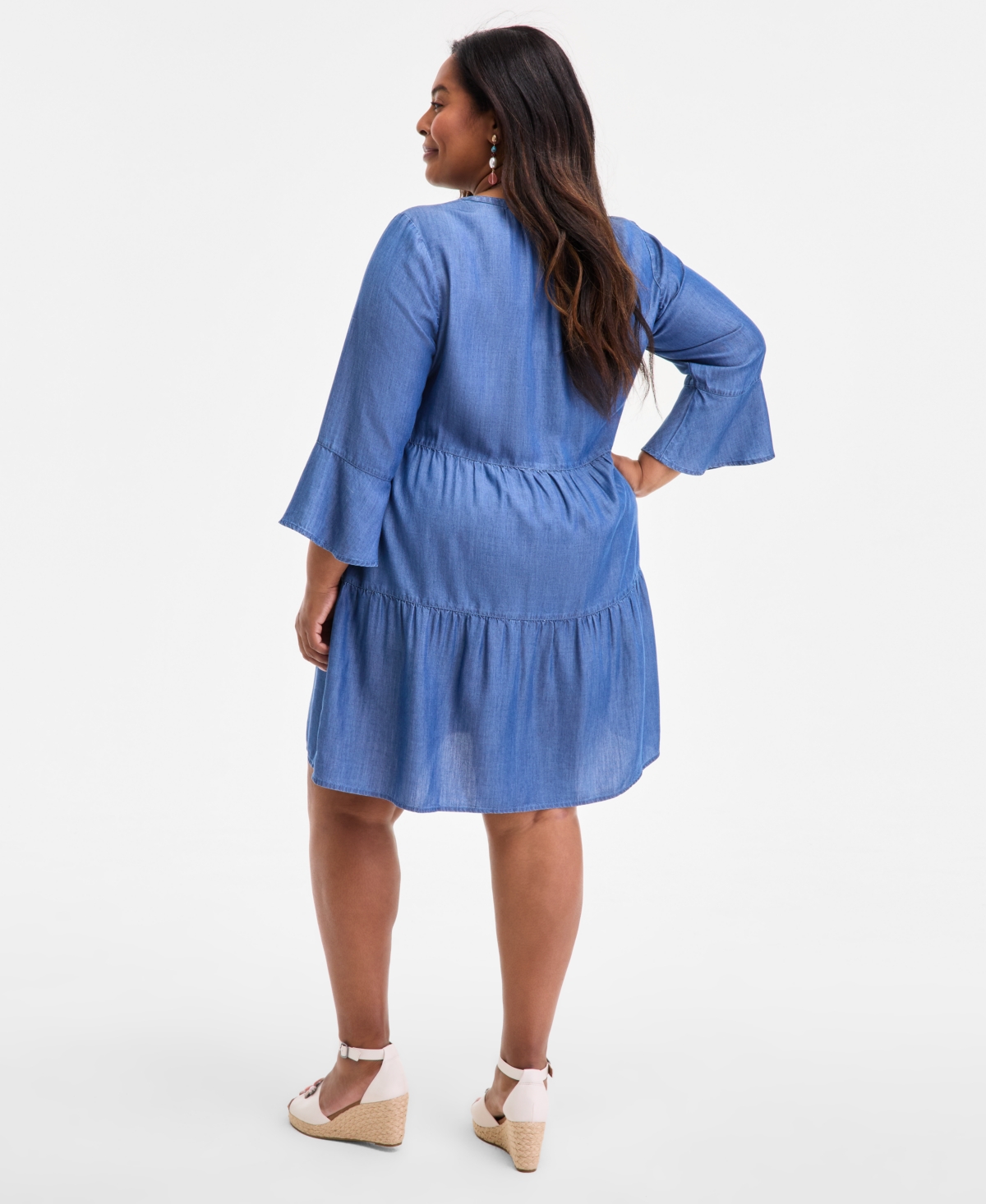 Style & Co Plus Size Split-neck Tiered Flutter-sleeve Dress, Exclusively At Macy's