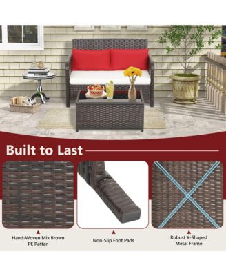2 Pieces Outdoor Patio Wicker Furniture Set Rattan Loveseat & Coffee Table