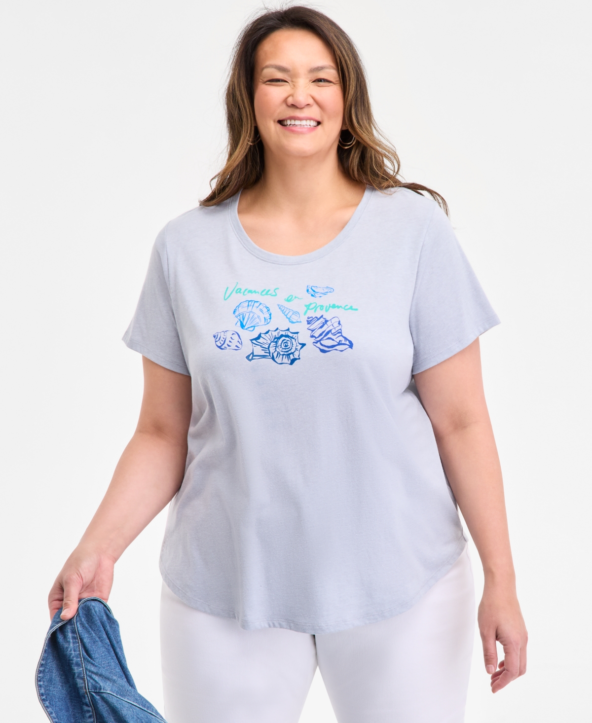 Style & Co Plus Size Printed Crewneck Graphic T-shirt, Exclusively At Macy's