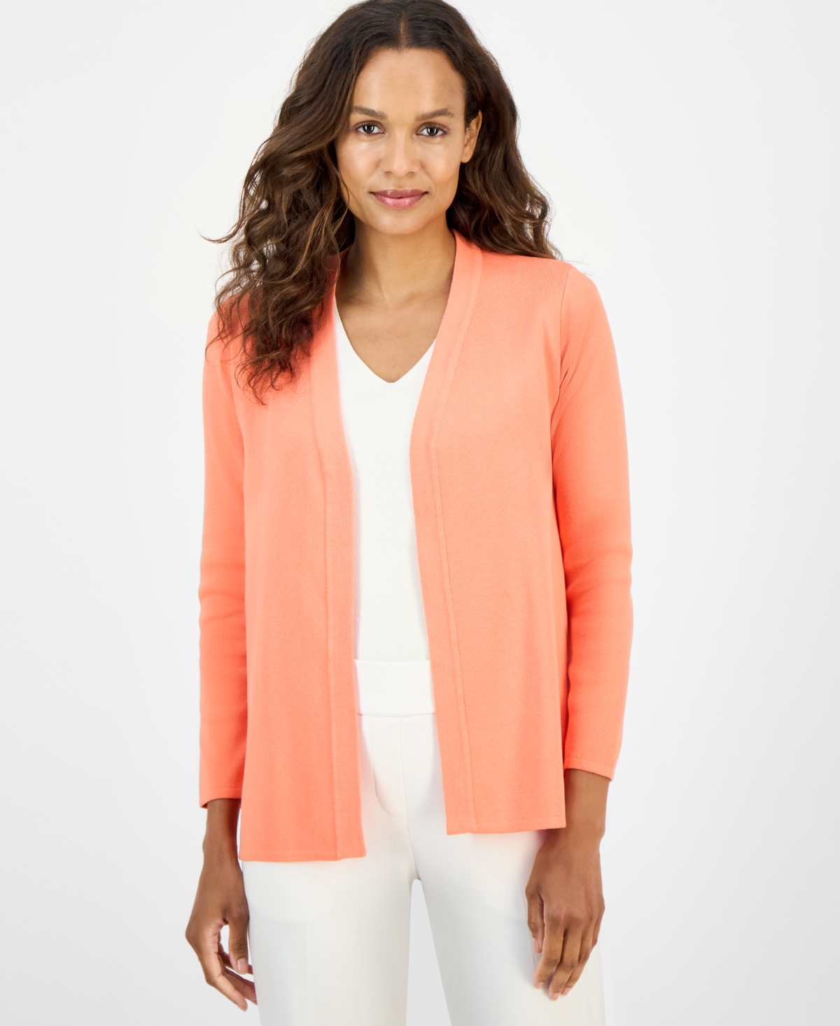 Ak Anne Klein Petite Long-sleeve Open-front Cardigan
