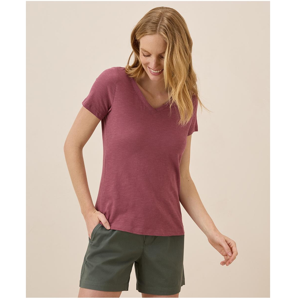 Women's Organic Cotton Featherweight Slub V-Neck Tee - Deep sea
