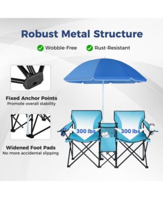 Portable Folding Picnic Double Chair With Umbrella