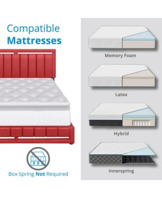 Belle Upholstered Platform Bed with Headboard, Mattress Foundation with Strong 14 Wood Slat Supports, No Box Spring Required