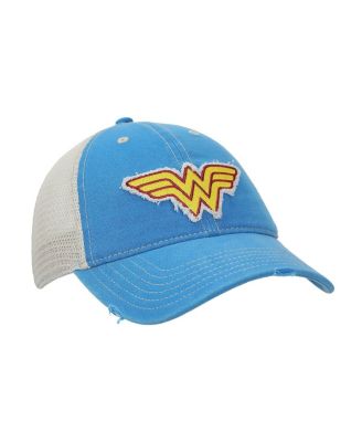 Wonder Woman Logo Women's Blue Washed Distressed Cut Fabric Unstructured Baseball Cap
