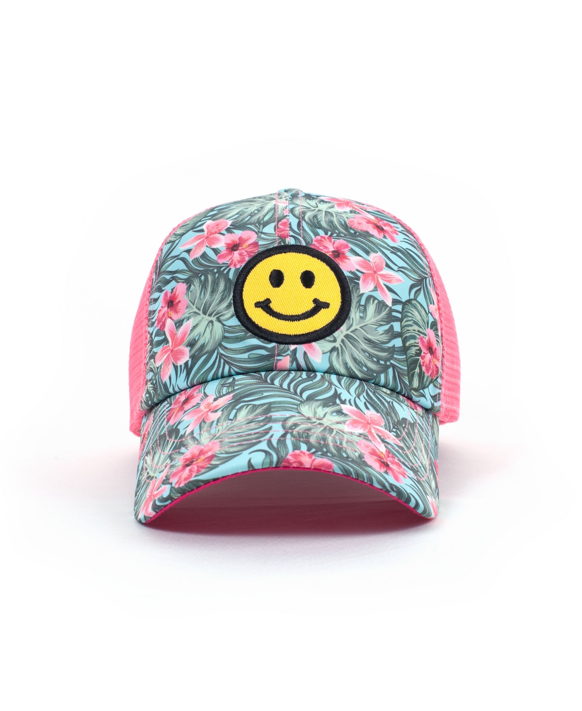 Women's Adjustable Snap Back Smiley Face Trucker Hat - Pink