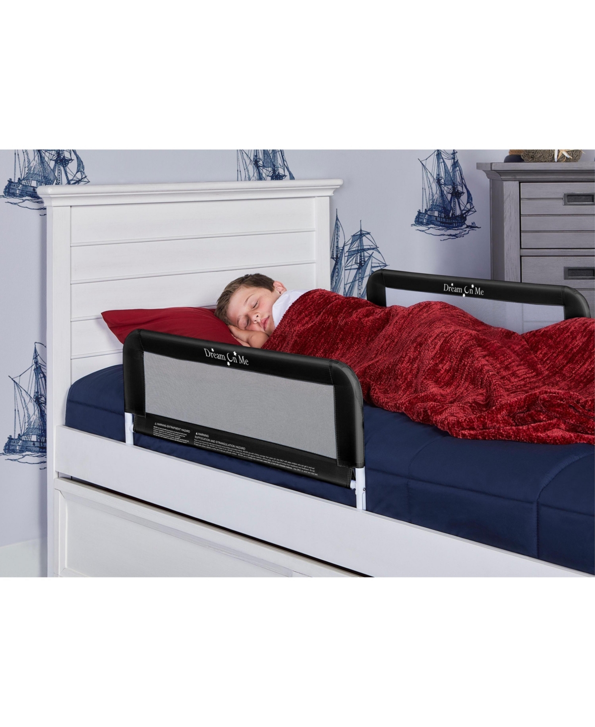 Dream On Me Lightweight Mesh Security Adjustable Bed Rail Double Pack, Black & White