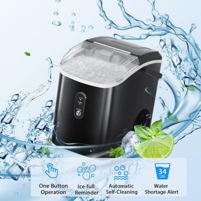 Nugget Ice Maker Countertop with Handle, 35Lbs/24Hrs,7 Mins Fast Ice Making, Stainless Steel Pellet Ice Maker with Ice Basket/Ice Scoop for Home/Bar/Party/Office